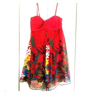 Red and floral print dress
